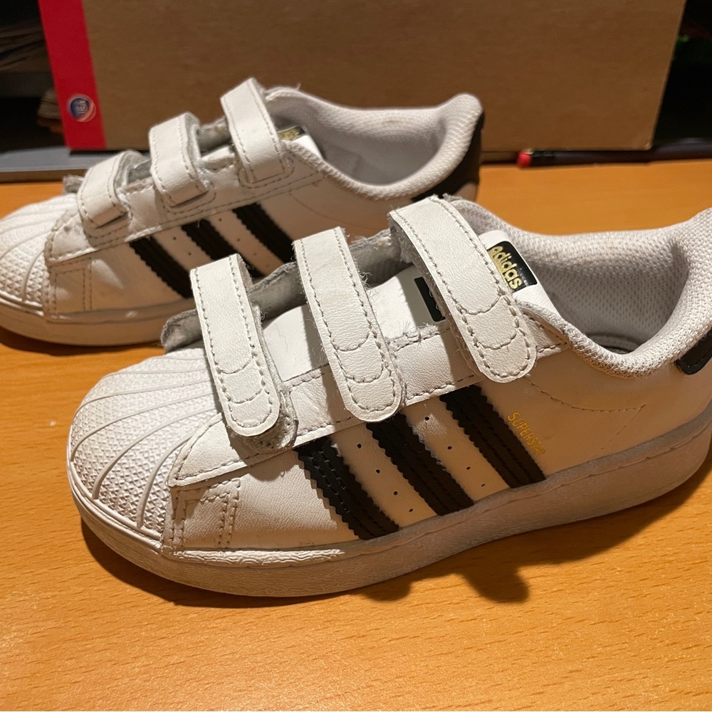 Adidas Kids White Sneakers with Black Stripes